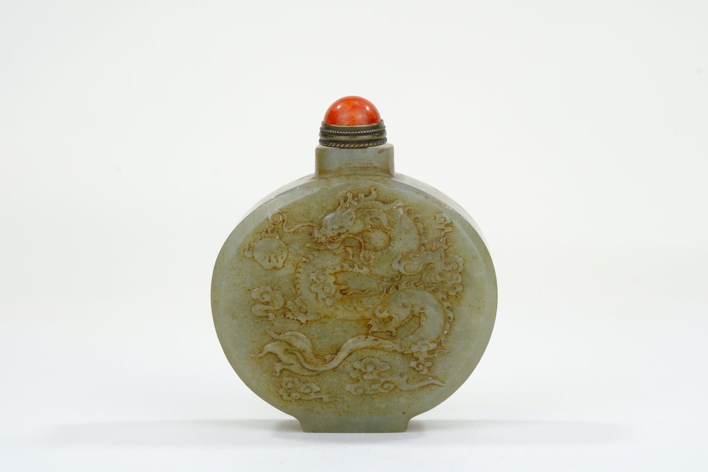 Vintage Chinese Natural Stone Snuff Bottle Dragon Motif 2.5"
