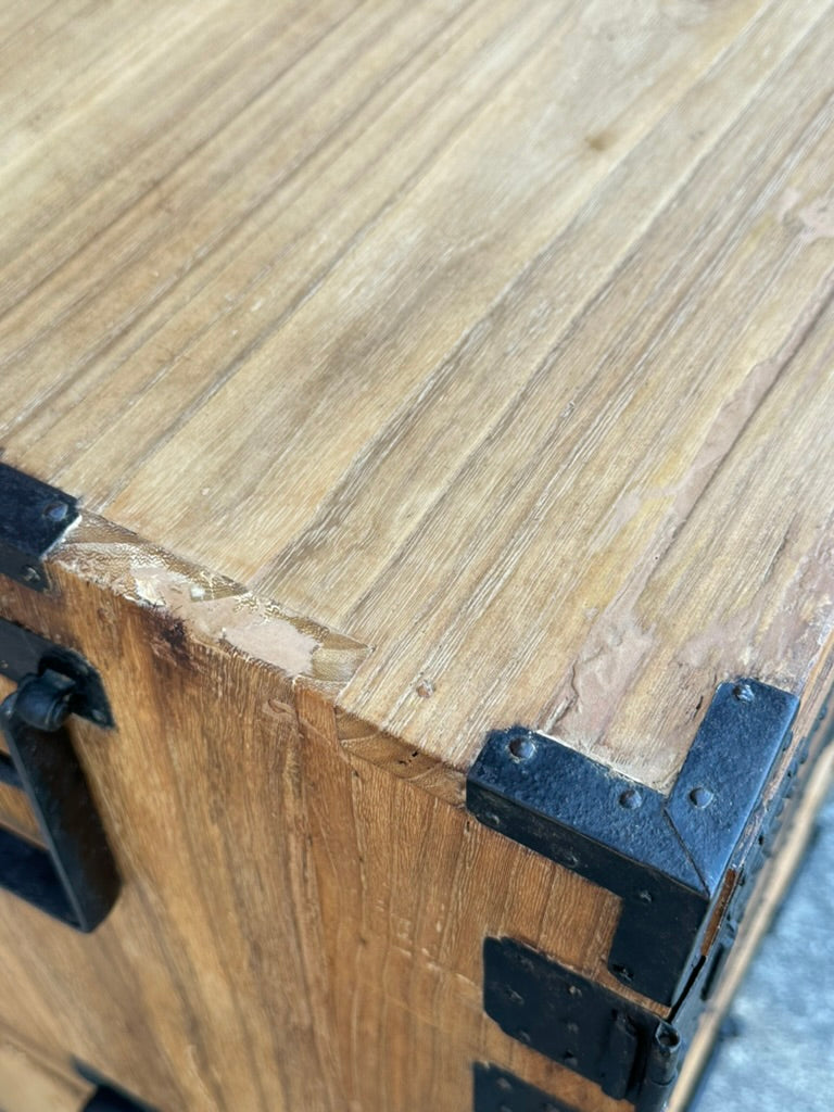 Antique Japanese Meiji Era Ishodansu Kiri Wood Cannon Biraki Tansu Iron Hardware