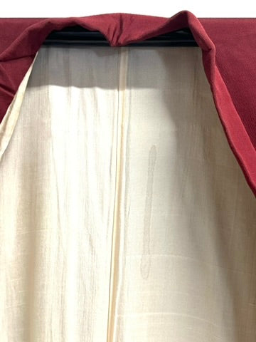 Vintage Japanese Silk Brocade Kimono Woven Kiku Chrysanthemum Burgundy Showa