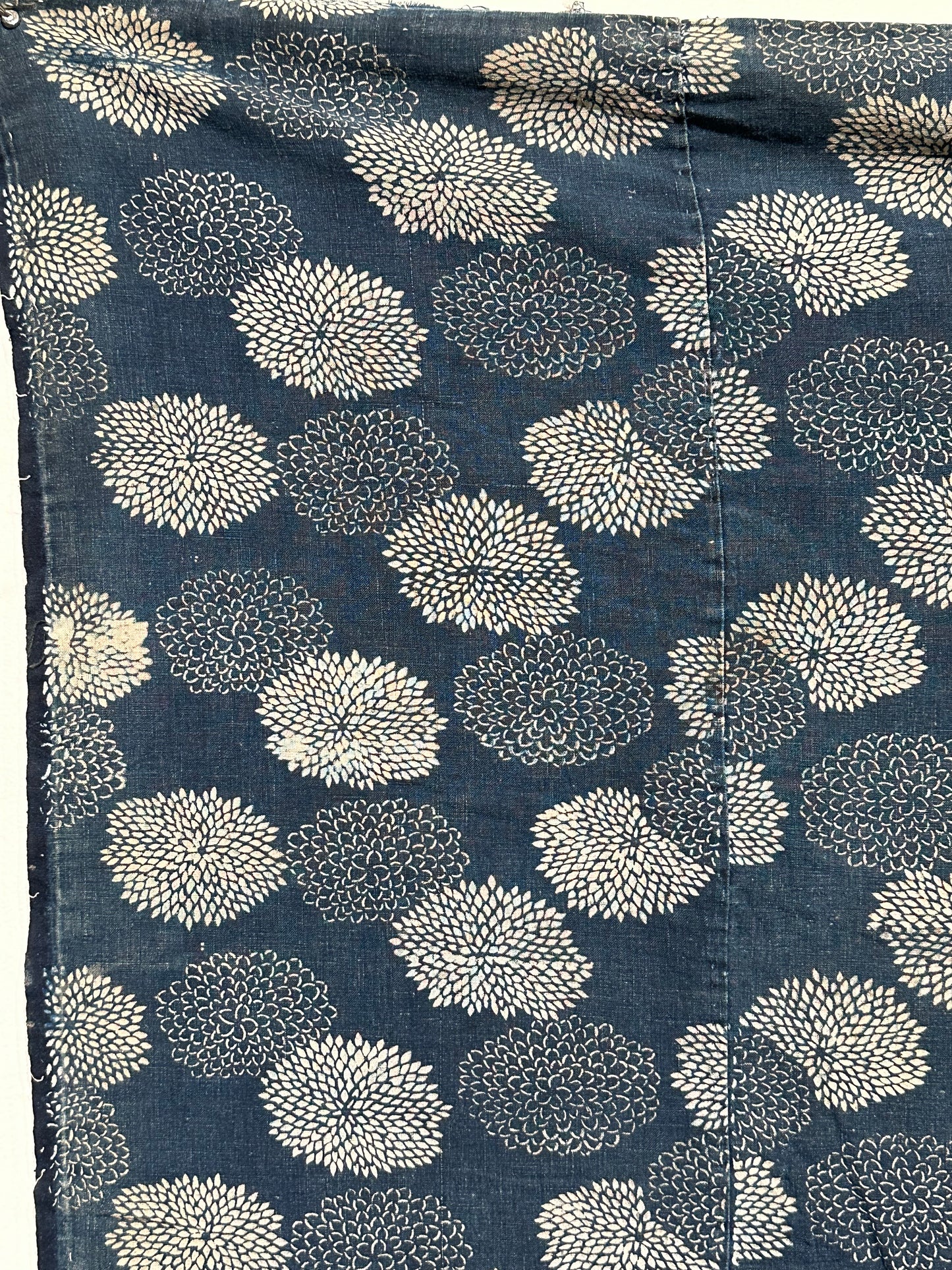 Antique Japanese 19th Century Textile - Katazome Indigo 65"x65" Kiku #82