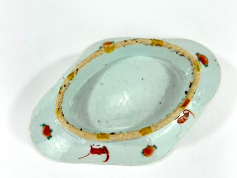 Chinese Famille Rose Porcelain Lozenge Dish Peach Longevity Floral Celadon Ground Late Qing 7.5"