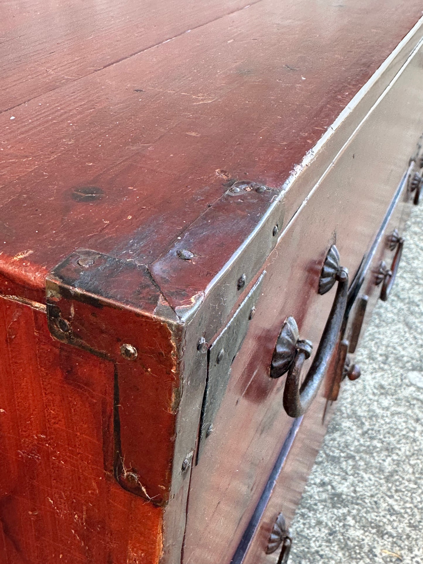 Antique Japanese Meiji Era “Katanadansu” Red Lacquer Sword Chest 53"