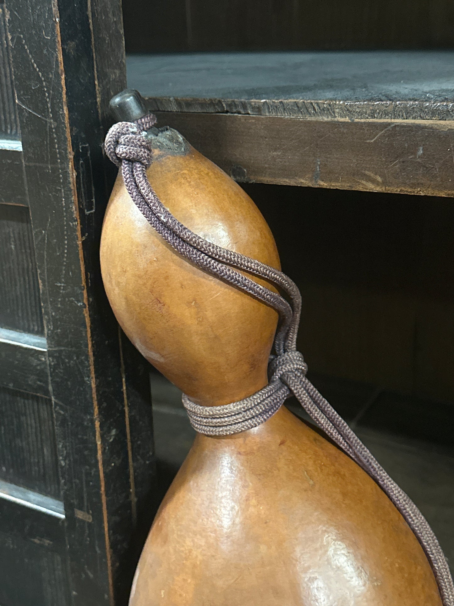 Large Vintage Japanese Hyōtan Gourd Flask with Cord & Tassel – Lucky Charm, 18"w/ Stopper ~14"