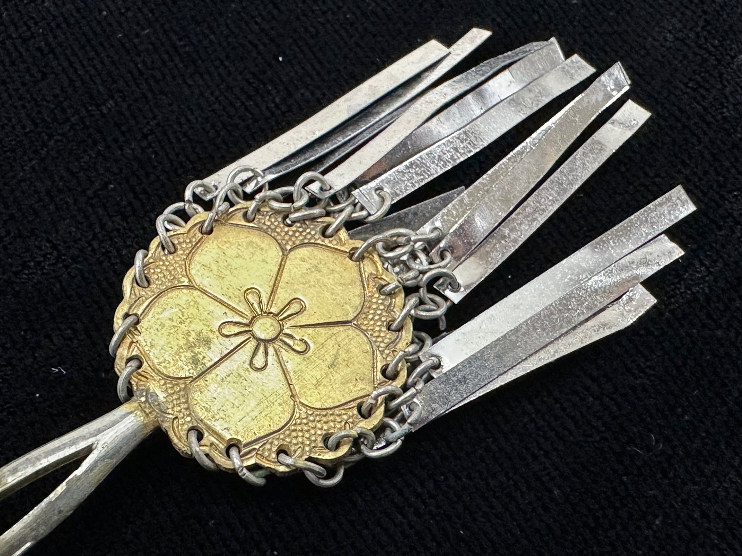 Antique Japanese Bira-Kanzashi Geisha Style Hairpiece Silver Plum Blossom Tassels 7"