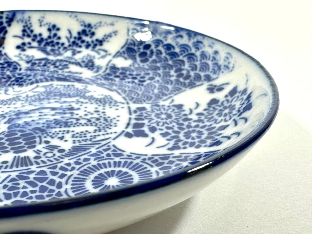 Antique Japanese Meiji c1890's Stencil Kashizara Sweets Plate Blue White 4.25"W