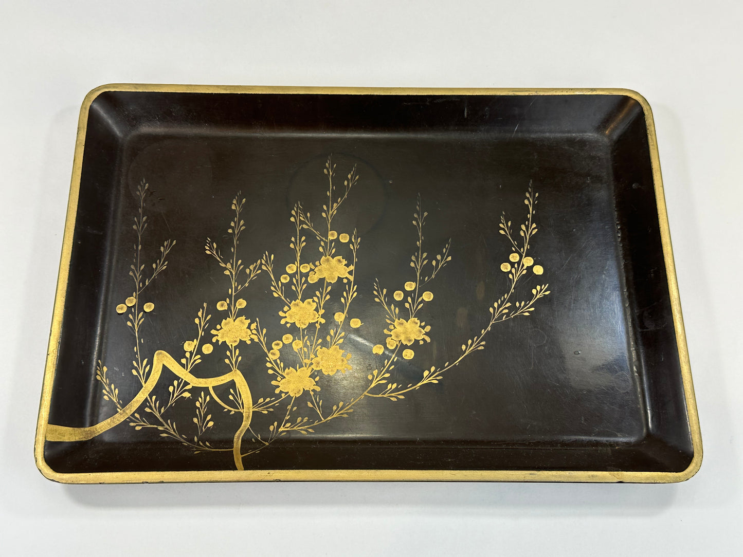 Antique Japanese Meiji Era Lacquer Gold Makie Tray Cherry Blossom 12"