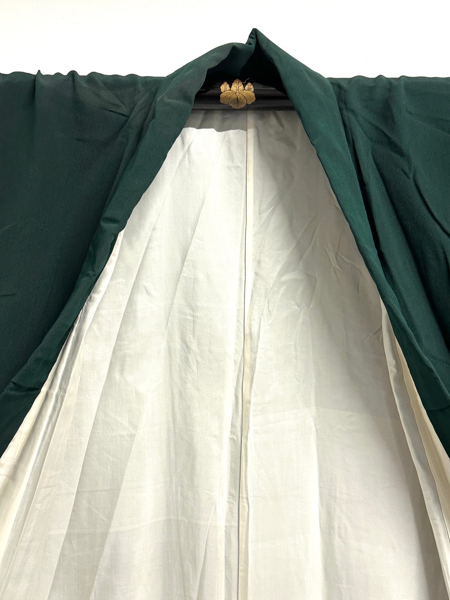 Vintage Japanese Silk Kimono Kiku Hanazume Suso on Deep Green Gold Bokashi Showa
