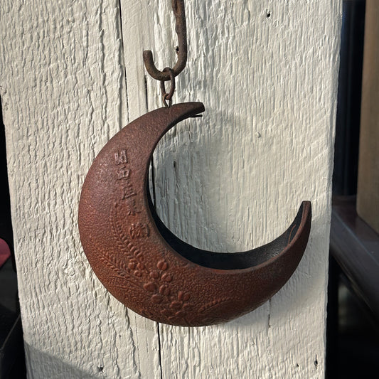 Vintage Japanese Iron Ikebana Vase Mikazuki Crescent Moon 6"