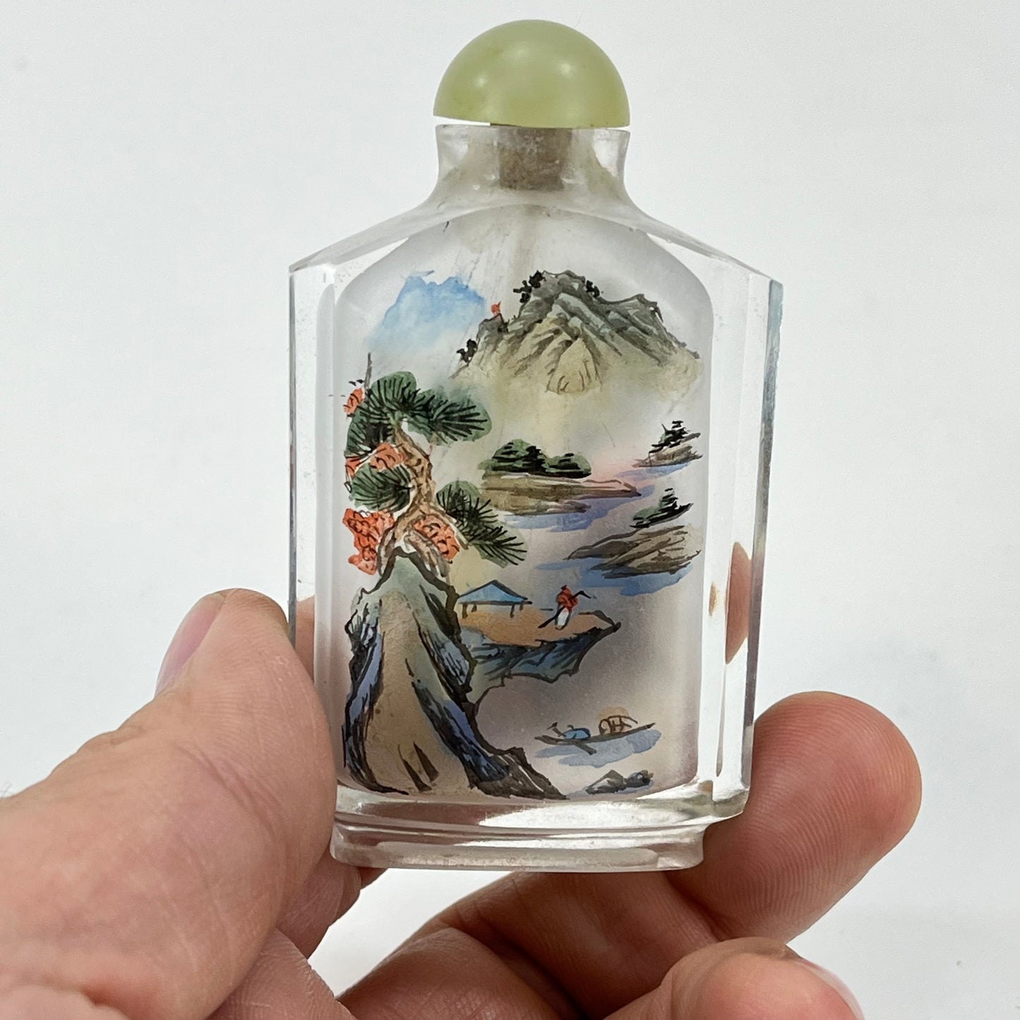 Vintage Chinese Snuff Bottle Reverse-Painted Landscape 4"
