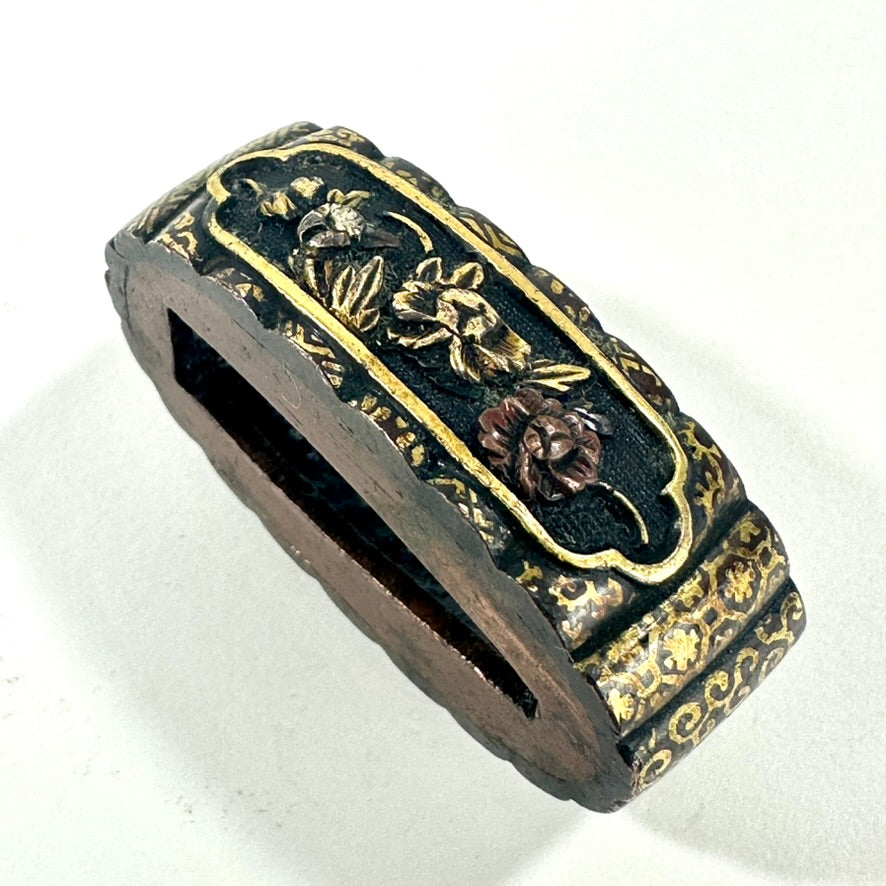 Antique Japanese Katana Fuchi Sword Fitting Iron Copper Mixed Metal Edo to Meiji