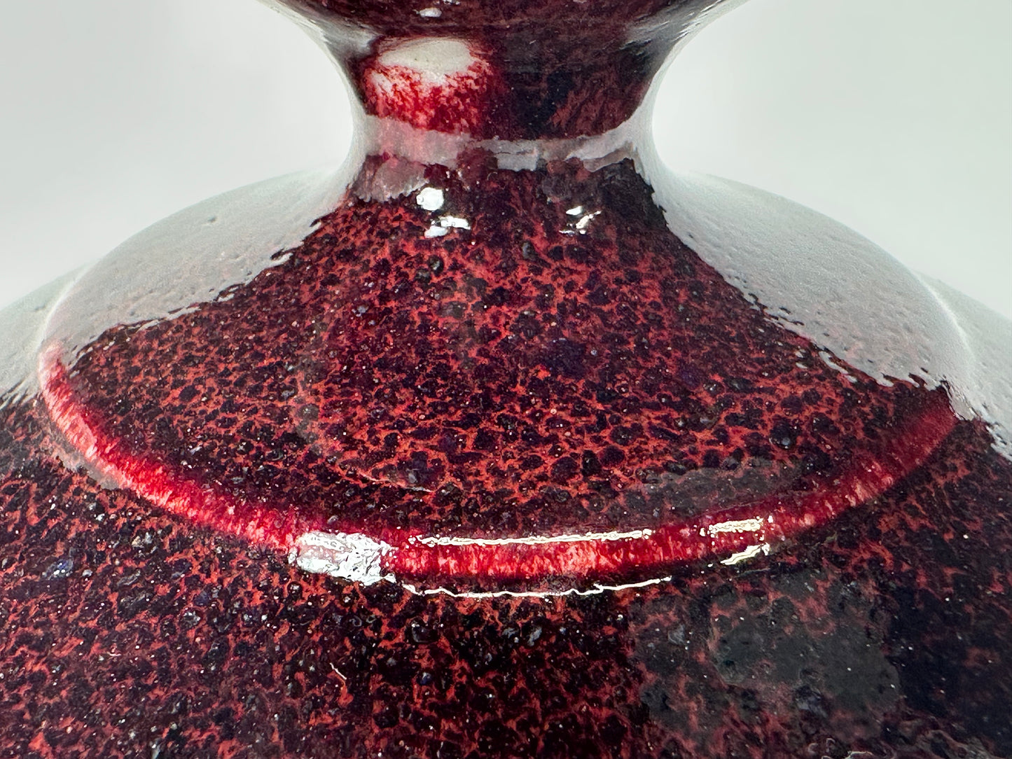 Vintage Japanese Studio Vase with Copper Red Flambé Glaze, 4"H