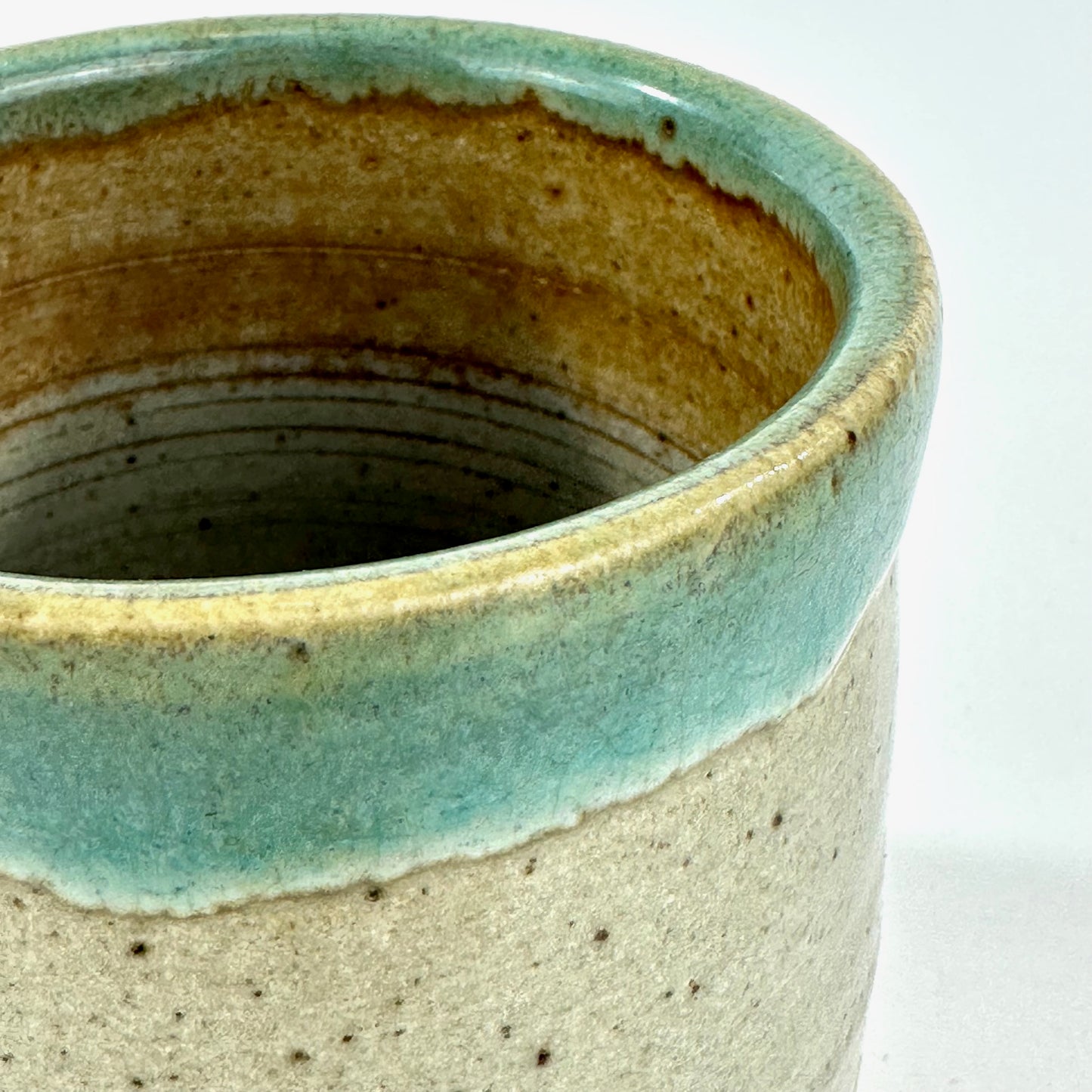 Vintage Japanese Stoneware Yunomi Tea Cup w/ Blue Green Glaze