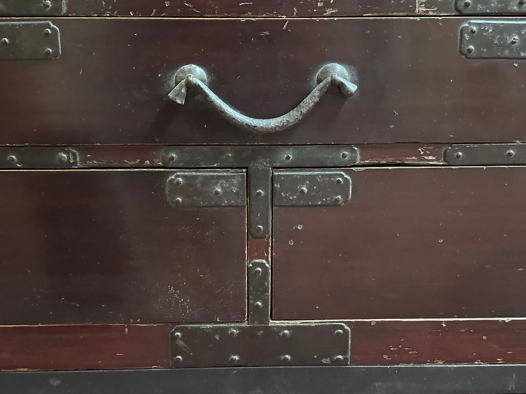 SAVE 40% Antique Japanese Isho Dansu Kimono Chest Red Lacquer Reed Doors Meiji 48"W