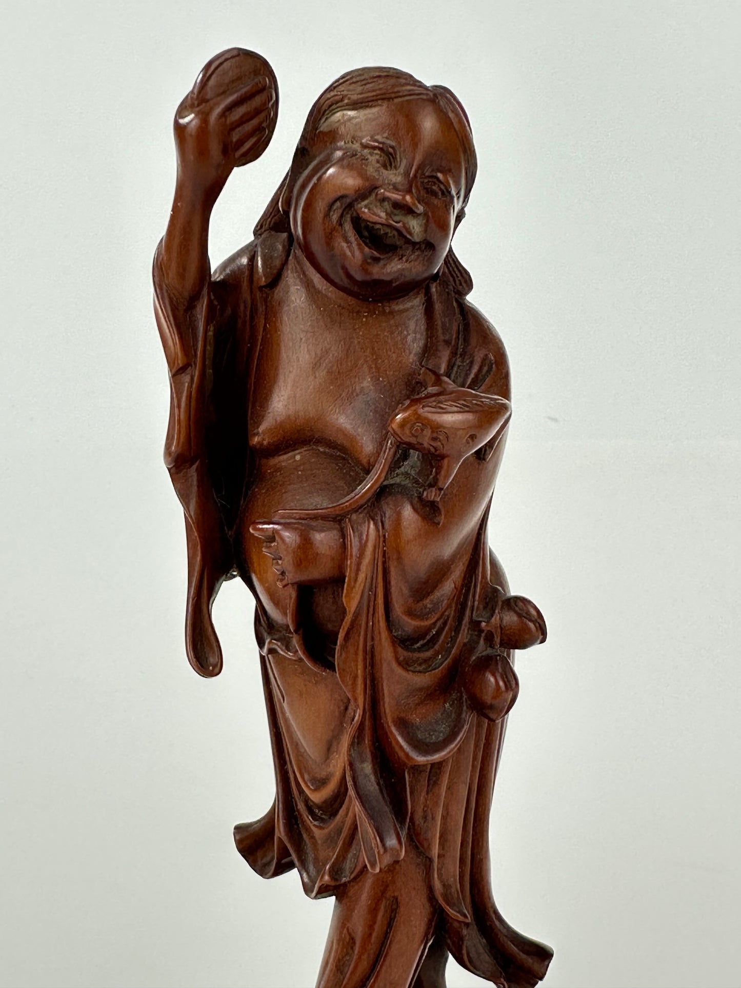 Vintage Chinese Hand-Carved Hardwood Figurine Sculpture Folk Figure 6"H