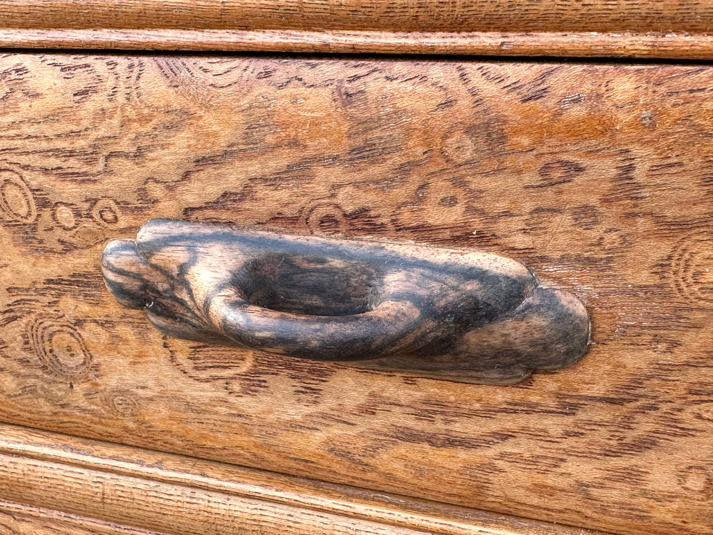 Rare Antique Japanese Keyaki Chadansu c1937 Cabinet Carved Crane & Turtle Finials Persimmon Trim 36"W