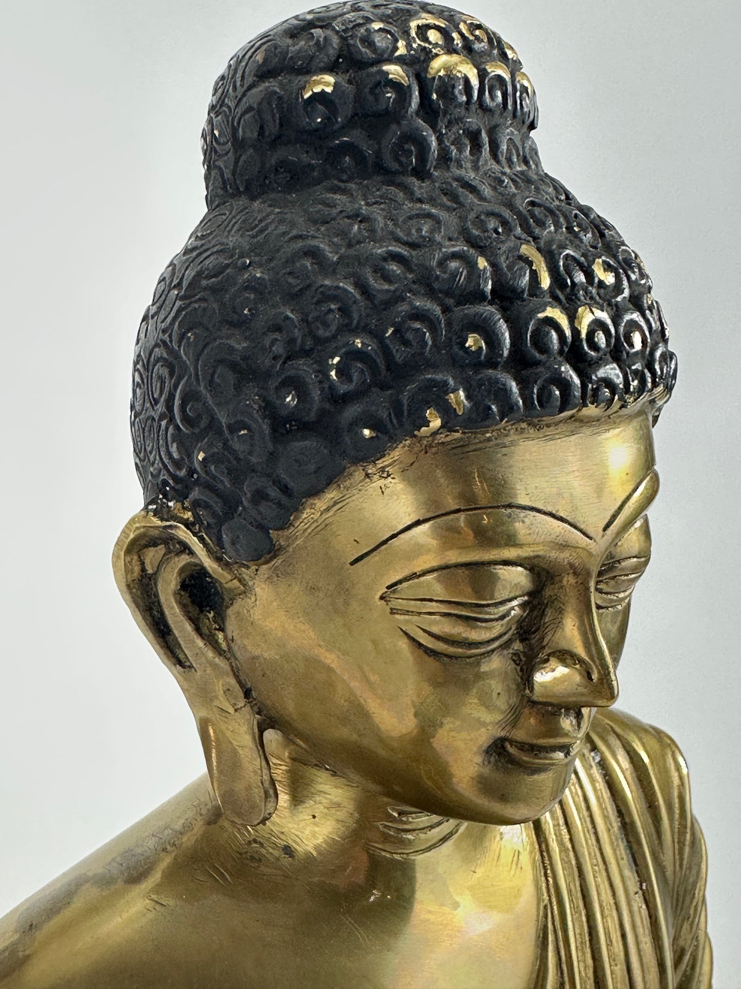 Vintage Brass Seated Buddha Figure with Abhaya Mudra on Lotus Base 16" LS#184