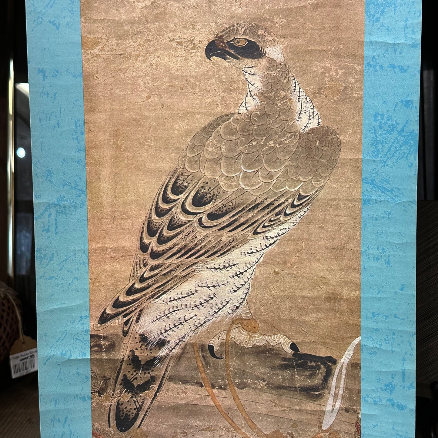 Vintage Japanese Scroll Falcon Print 24”