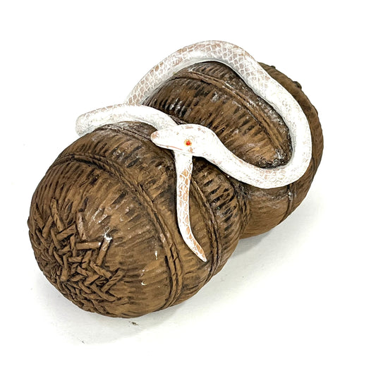 Sacred Lucky White Snake Over Rice Bale 5"