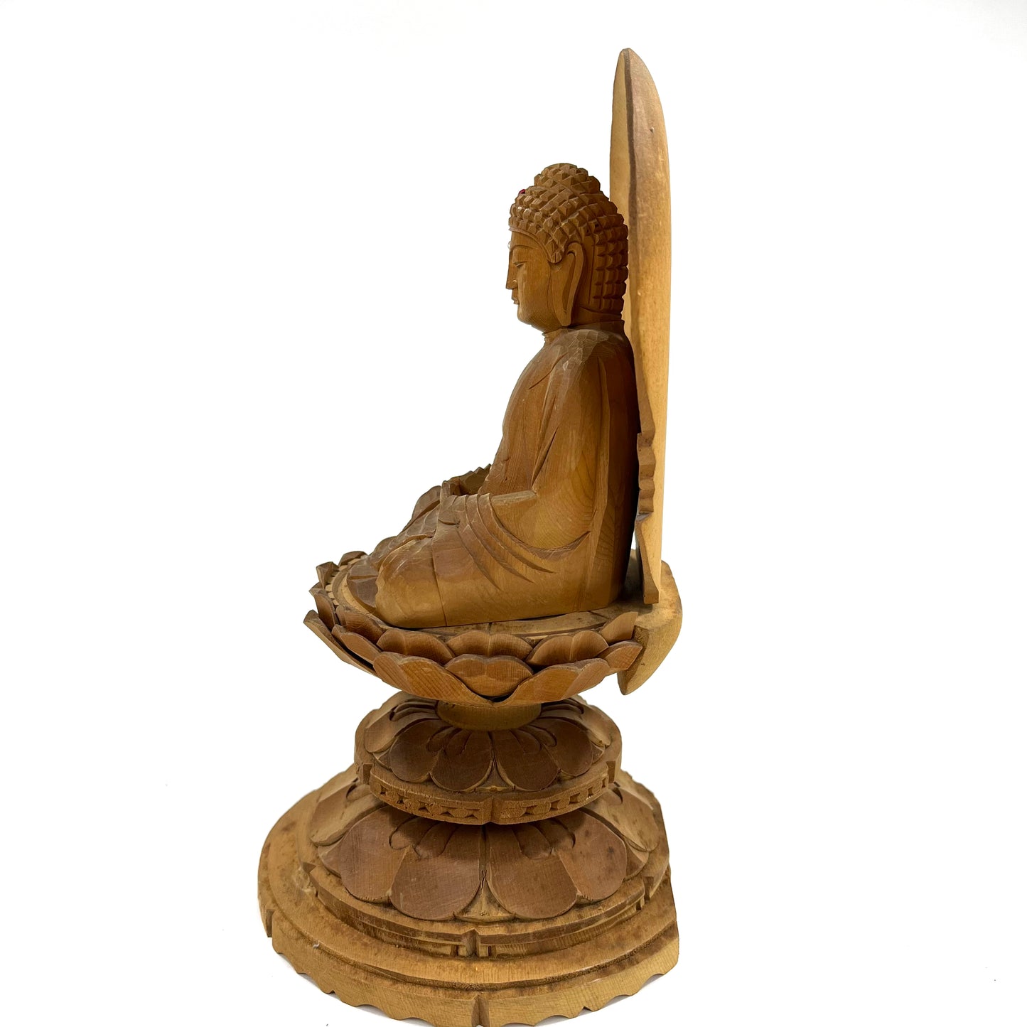 Statue of The Buddha in Seated Meditation Carved Wooden Japanese