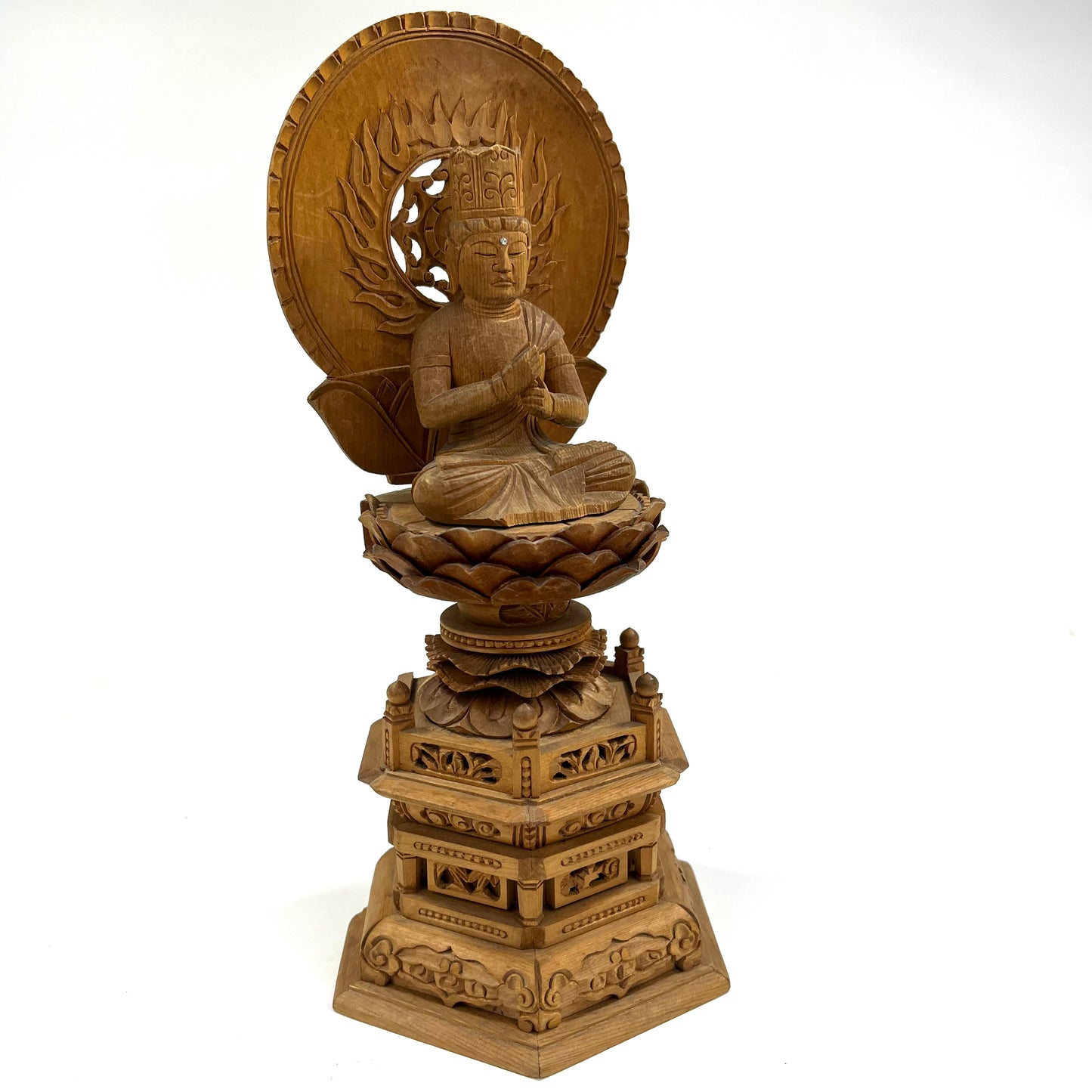 Statue of Maitreya Bodhisattva in Seated Mudra Carved Wooden Japanese Statue 11.5"