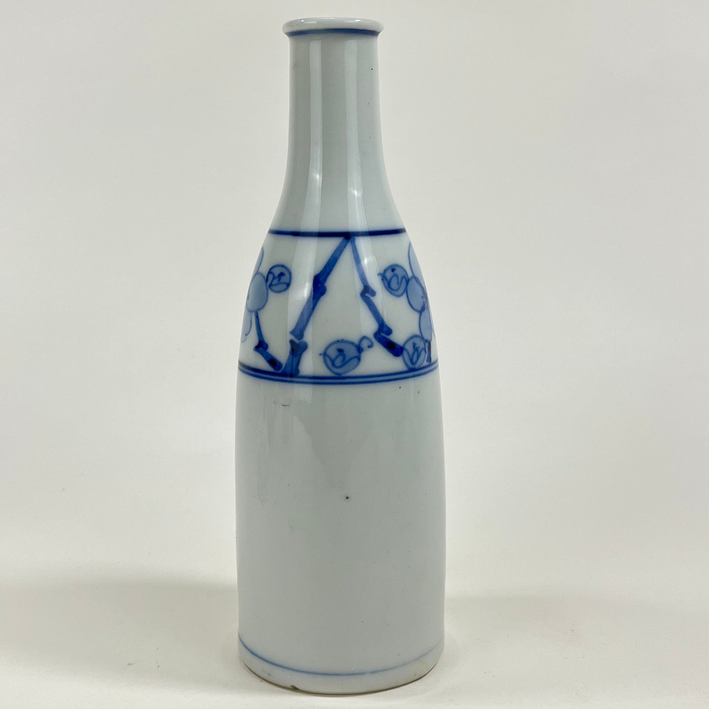 Antique Japanese Late Meiji Era (C. 1890) Blue&White Imari Ceramic Tokkuri Sake Bottle / Vase 7”H