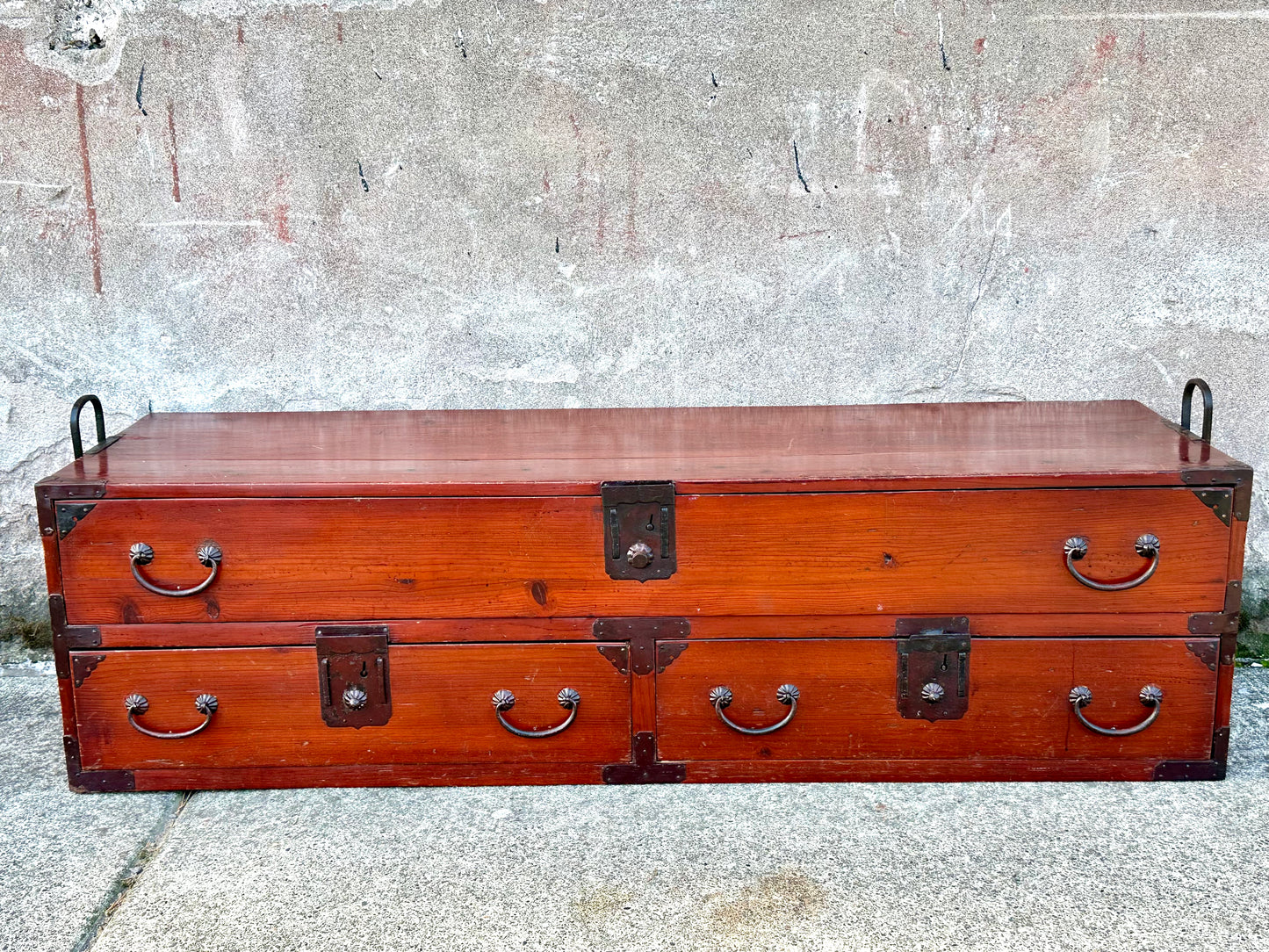 Antique Japanese Meiji Era “Katanadansu” Red Lacquer Sword Chest 53"