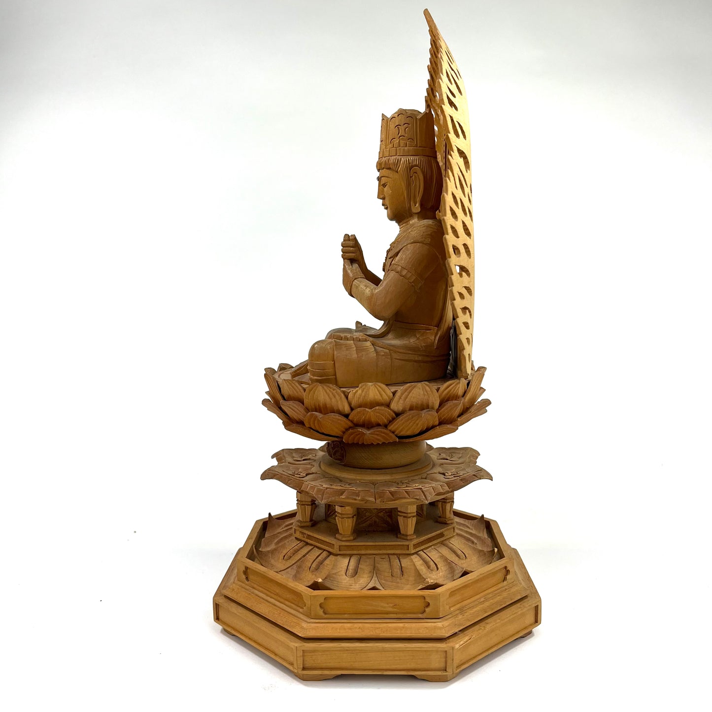 Statue of Maitreya Bodhisattva in Seated Meditation Carved Wooden Japanese