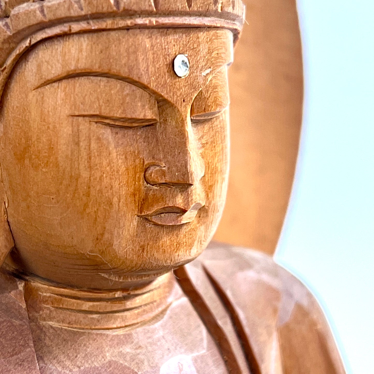 Statue of The Buddha in Seated Meditation Carved Wooden Japanese