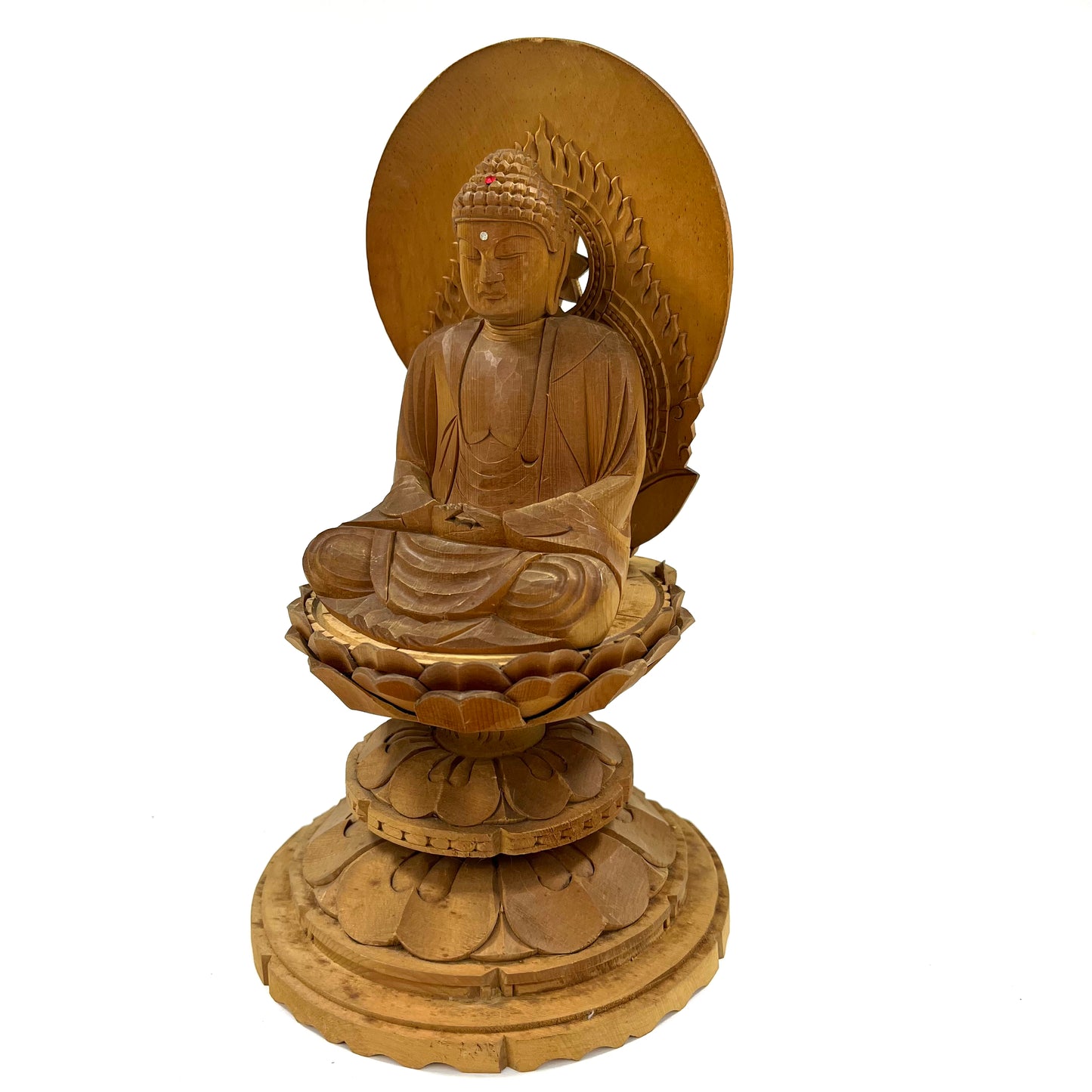 Statue of The Buddha in Seated Meditation Carved Wooden Japanese