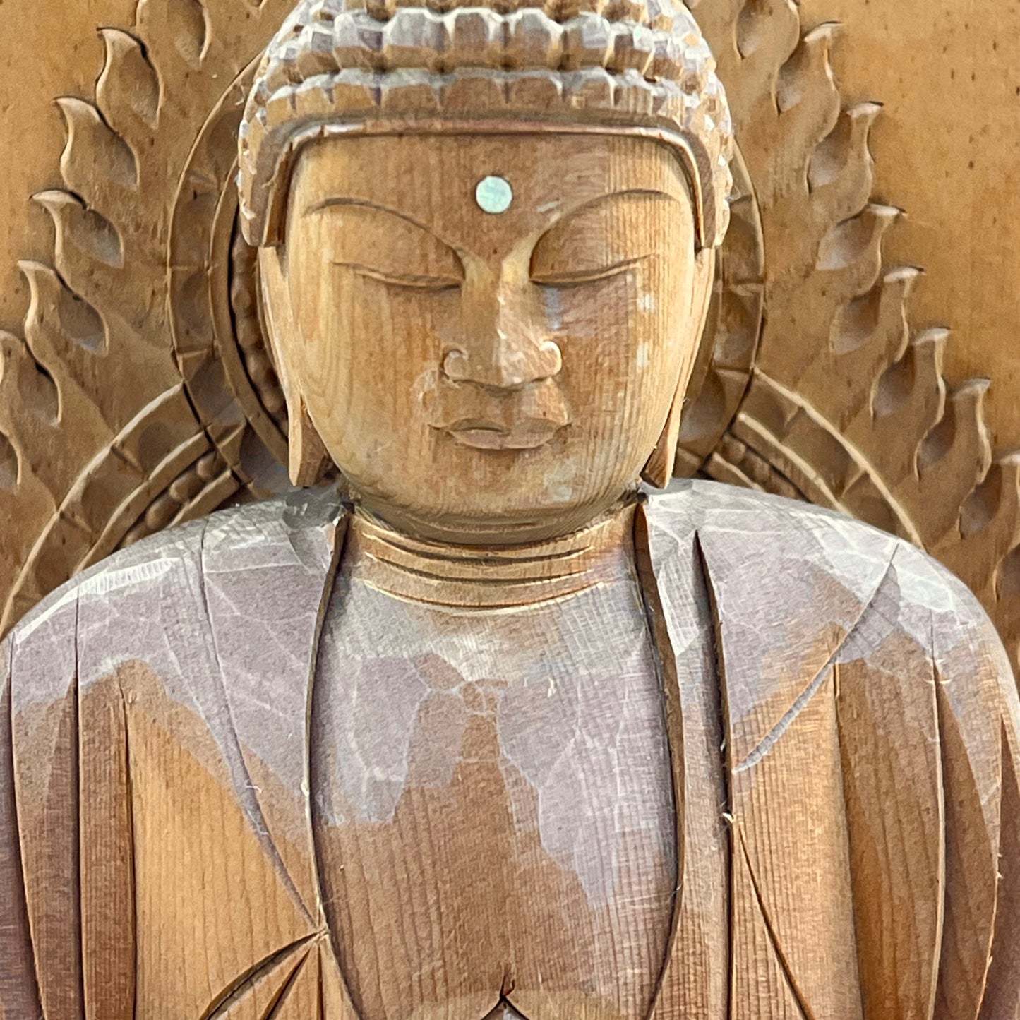 Statue of The Buddha in Seated Meditation Carved Wooden Japanese