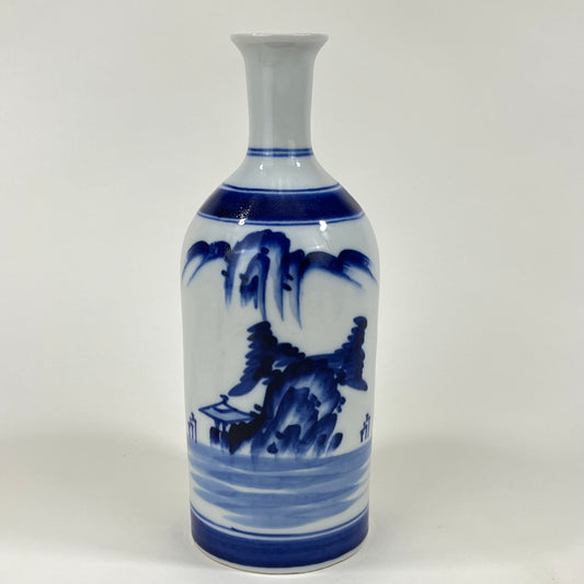 Meiji Era Ceramic BW Tokkuri Sake Bottle 9”