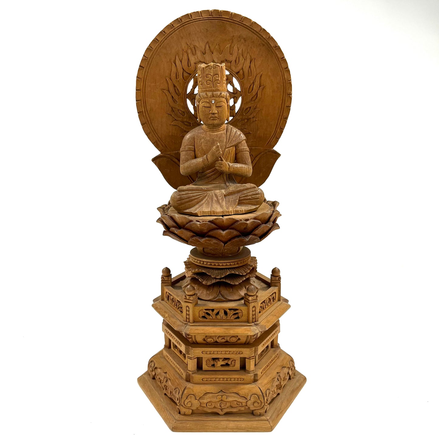 Statue of Maitreya Bodhisattva in Seated Mudra Carved Wooden Japanese Statue 11.5"