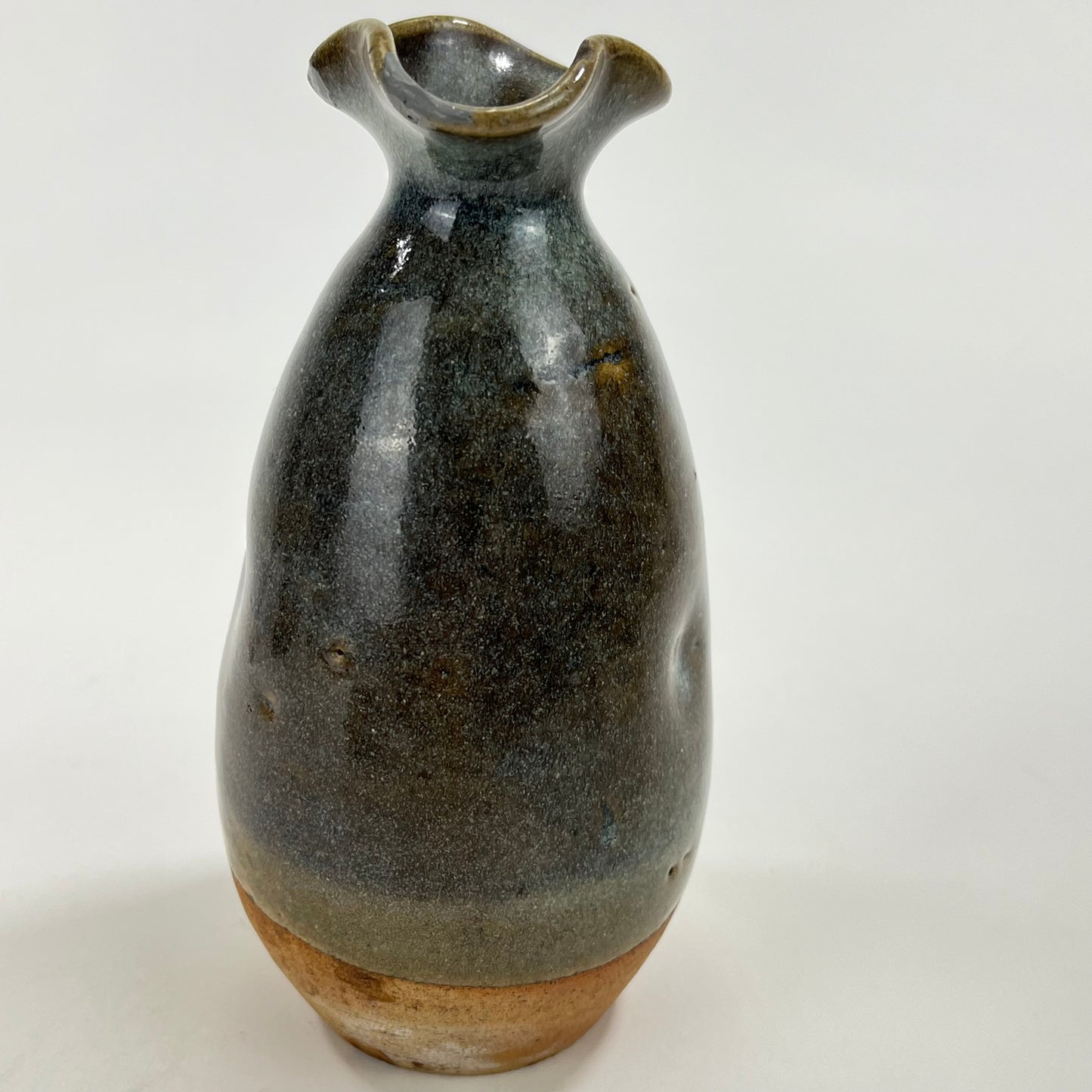 Antique Japanese Sake Bottle Tokkuri Brown&Blue Hares Fur Glaze Spout 8” chipped rim