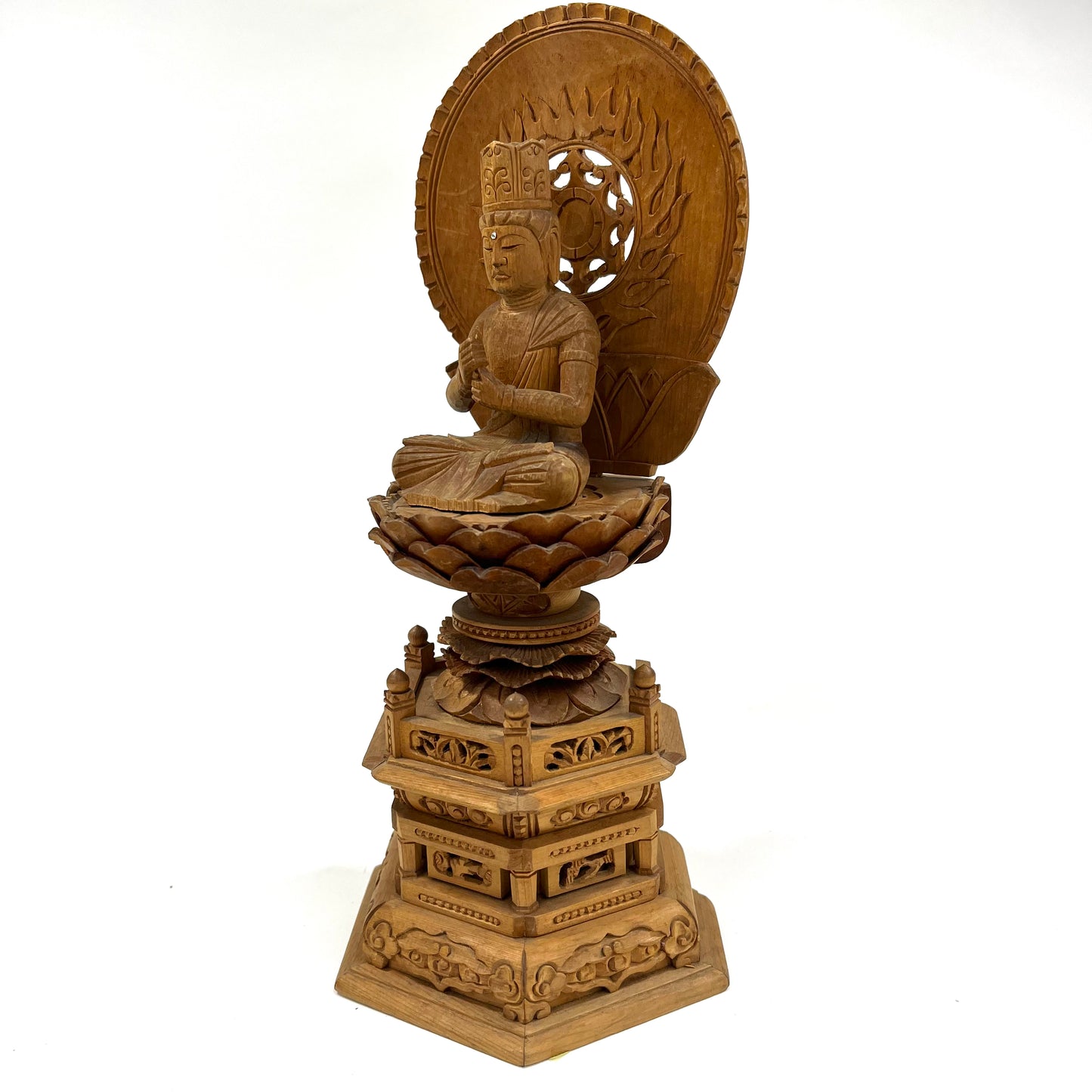 Statue of Maitreya Bodhisattva in Seated Mudra Carved Wooden Japanese Statue 11.5"