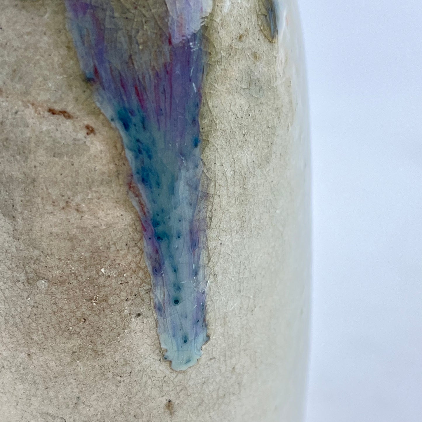 Antique Japanese Sake Bottle Tokkuri Blue Purple Hares Fur Glaze Spout 8”
