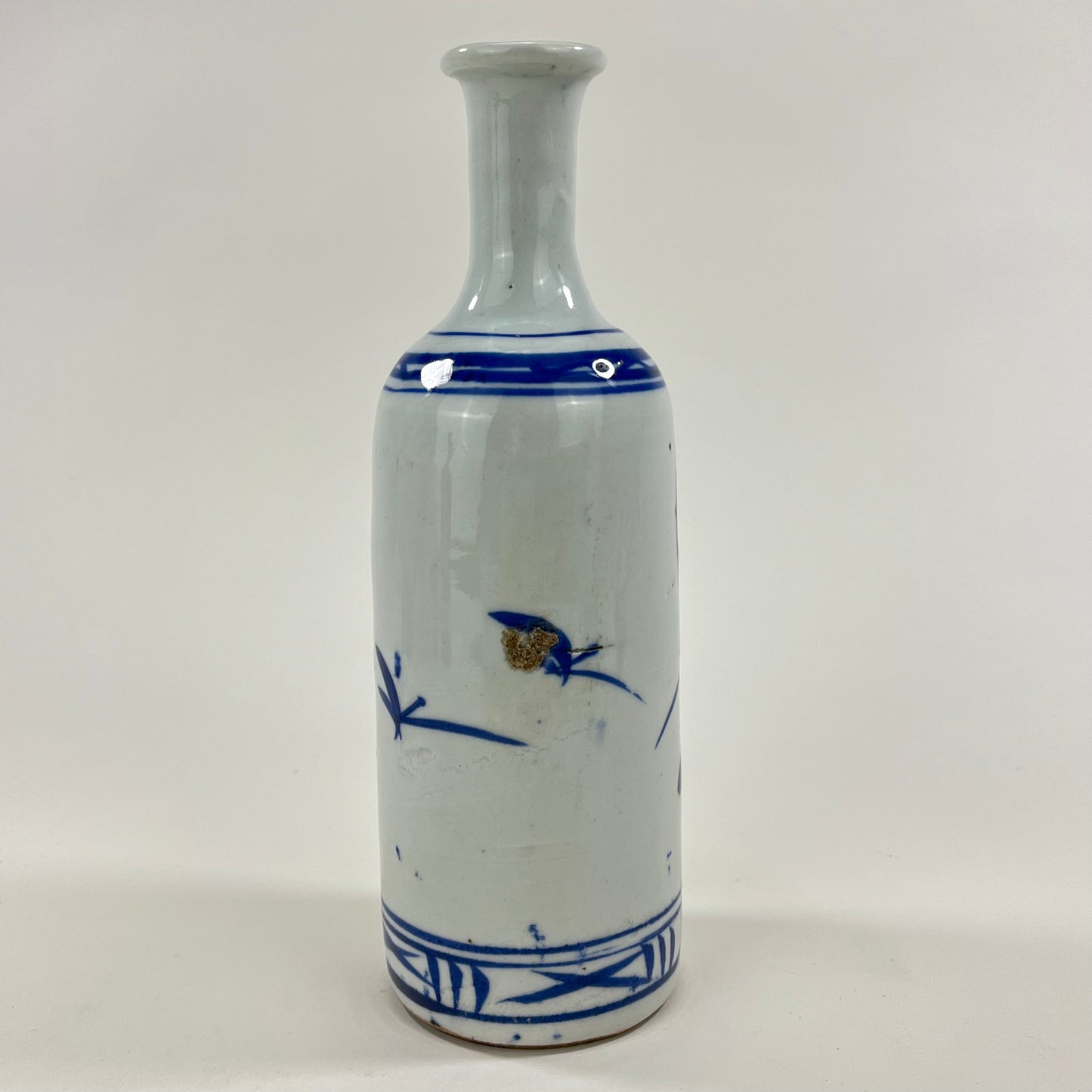 Edo Era Ceramic BW Tokkuri Sake Bottle 1800 9”