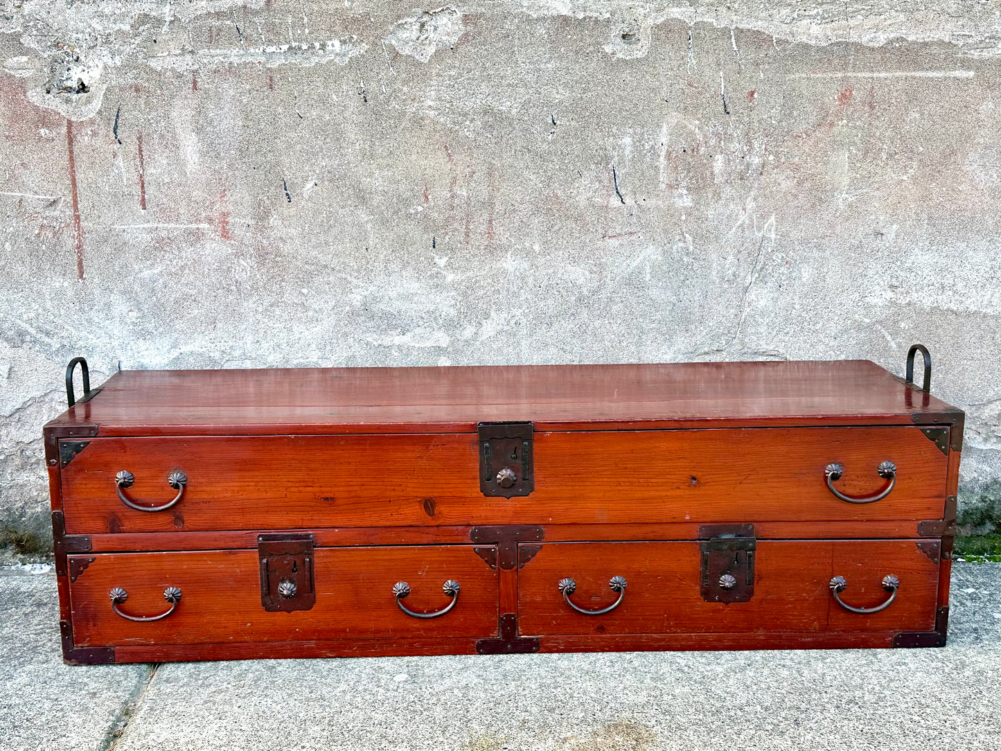 Antique Japanese Meiji Era “Katanadansu” Red Lacquer Sword Chest 53"