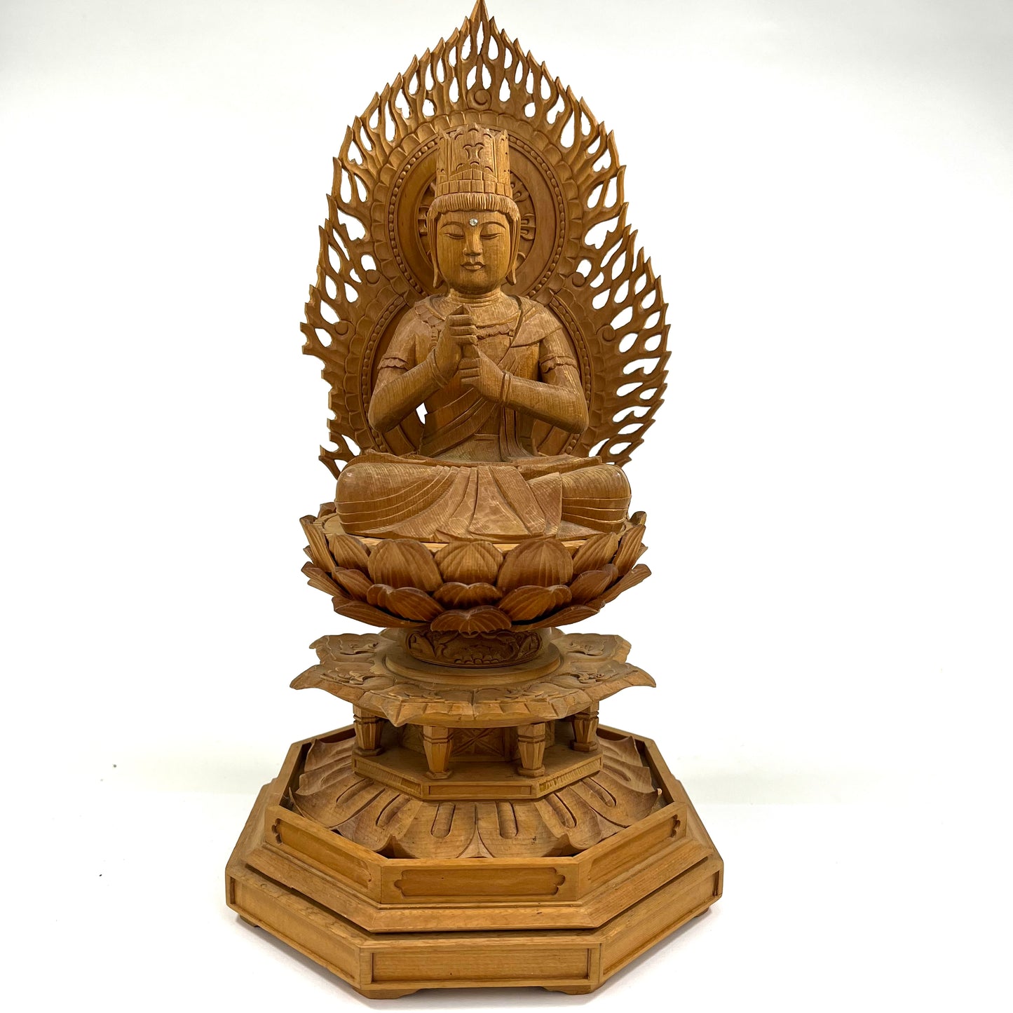 Statue of Maitreya Bodhisattva in Seated Meditation Carved Wooden Japanese