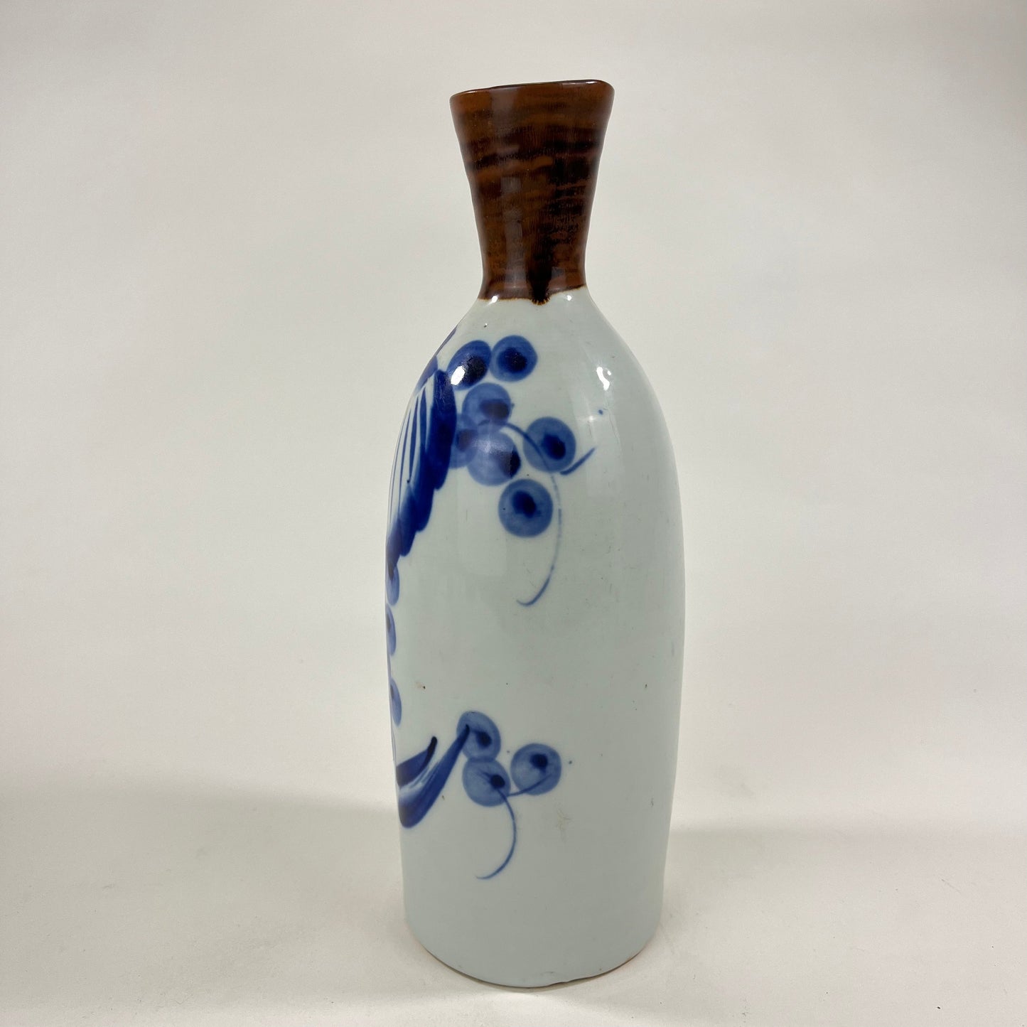 Vintage Japanese Late Showa Era Ceramic Tokkuri Sake Bottle Vase w/ Grapes 10”