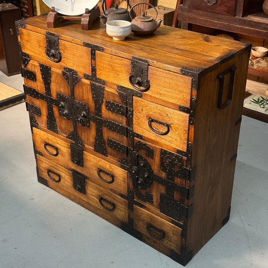 Antique Japanese Meiji Era (1868-1912) Chobadansu Document Chest 8 Drawer