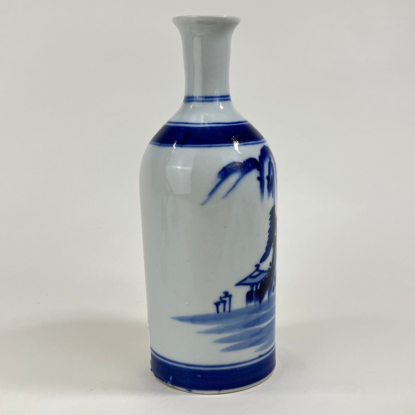 Meiji Era Ceramic BW Tokkuri Sake Bottle 9”