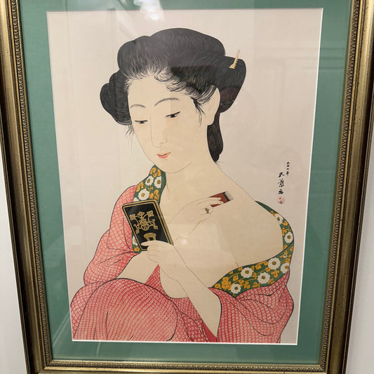 Original Woodblock Print by Goyō c1918 "Woman Powdering Her Neck" Framed LS#169