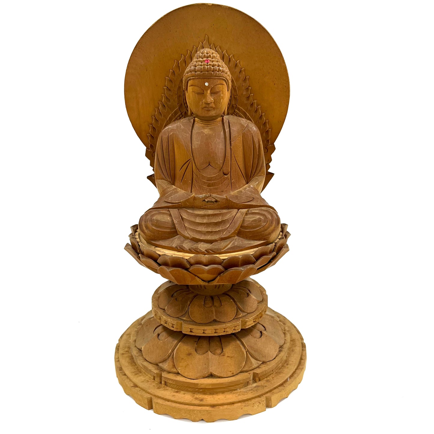 Statue of The Buddha in Seated Meditation Carved Wooden Japanese