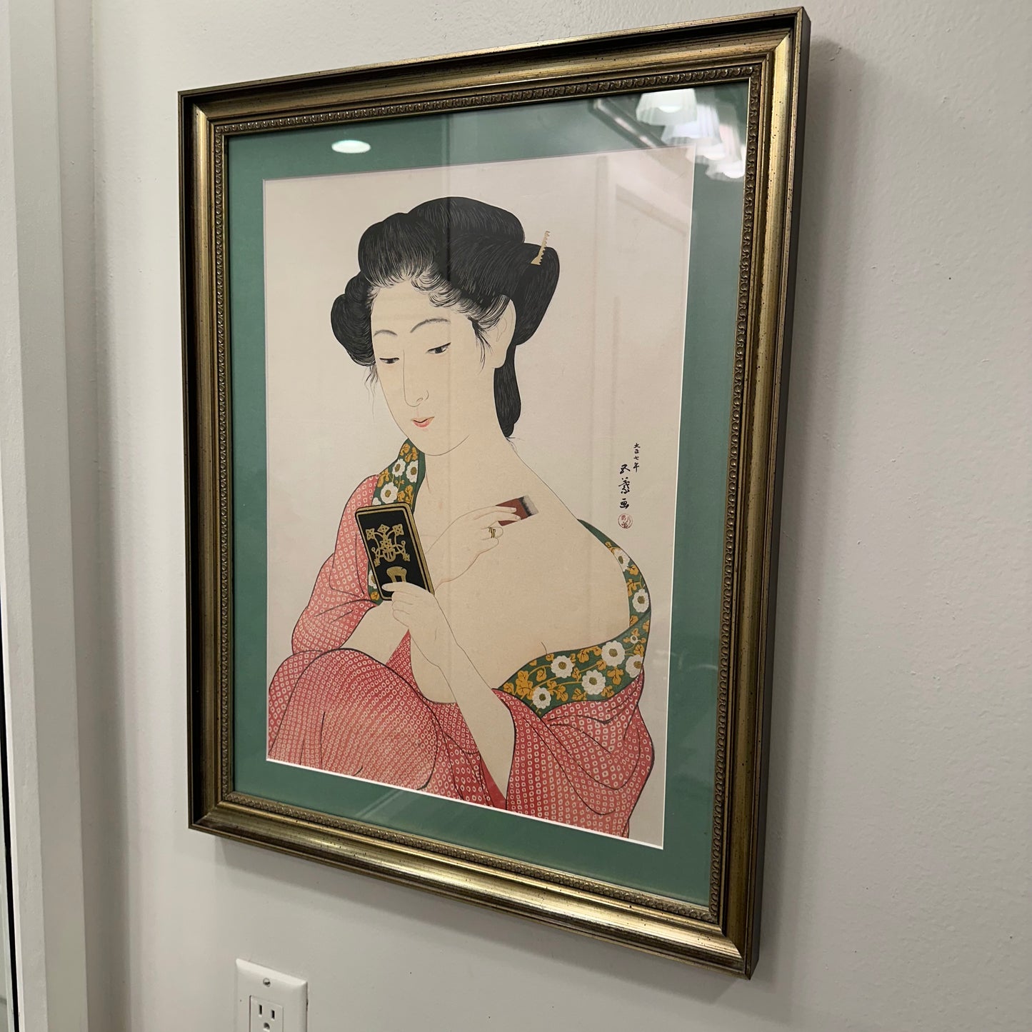 Original Woodblock Print by Goyō c1918 "Woman Powdering Her Neck" Framed LS#169
