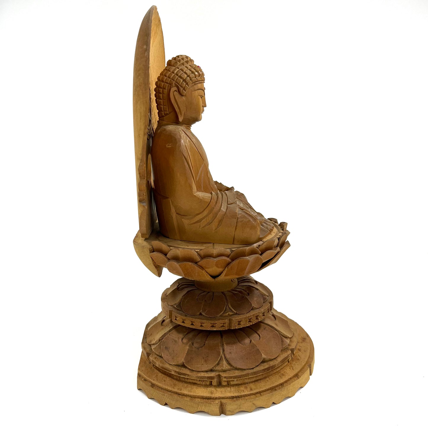 Statue of The Buddha in Seated Meditation Carved Wooden Japanese