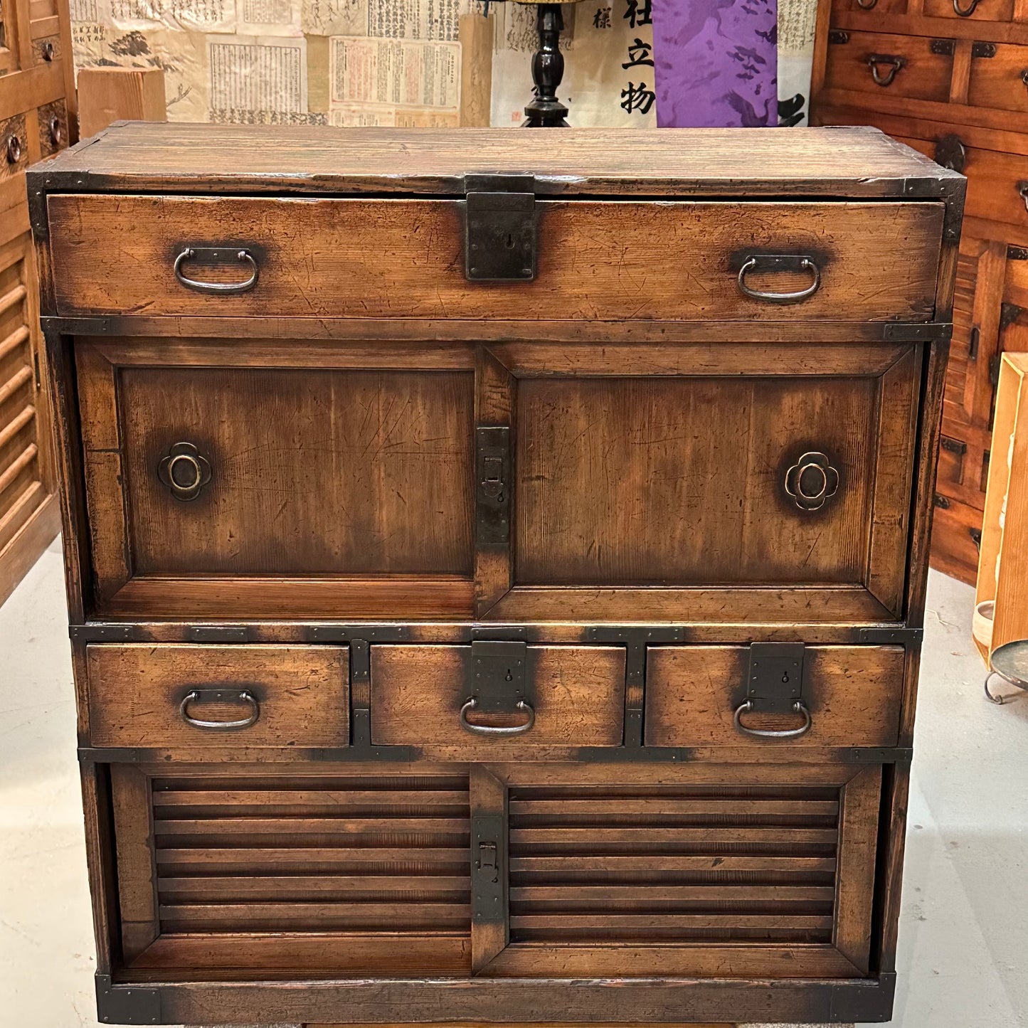 Antique Japanese Meiji Era (1868-1912) Chobadansu Document Chest 4 Drawer 37"H