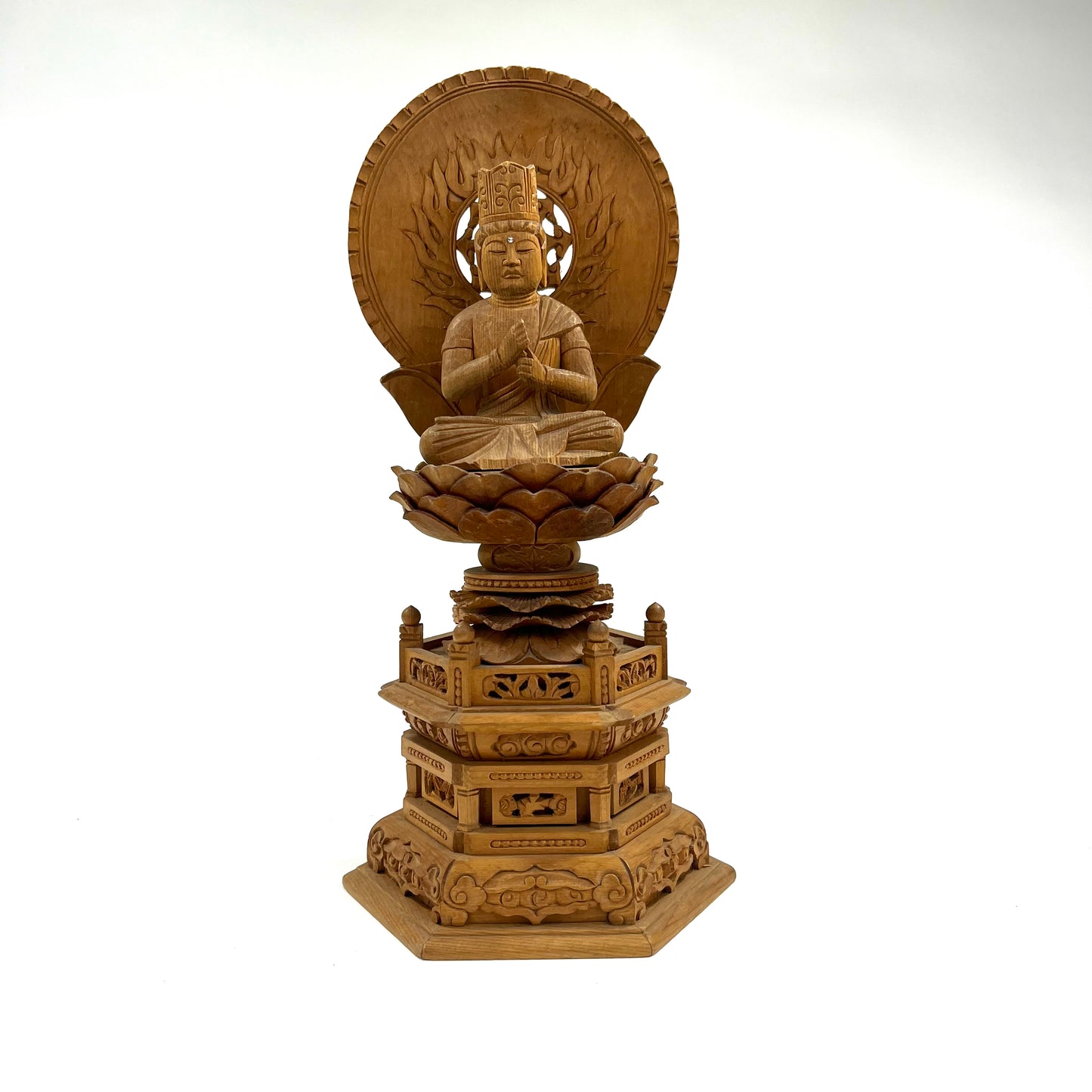 Statue of Maitreya Bodhisattva in Seated Mudra Carved Wooden Japanese Statue 11.5"