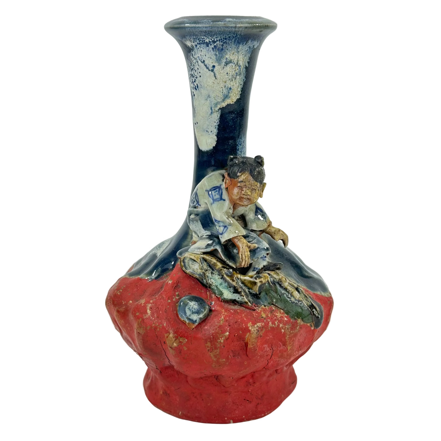 Japanese Meiji Era Sumida Gawa Pottery Bulbous Ceramic Vase Figure LS#086