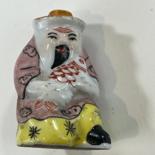 Vintage Chinese Ceramic Snuff Bottle Lucky God 3"