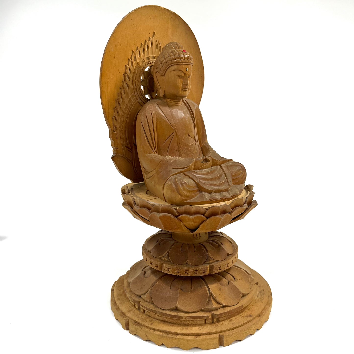 Statue of The Buddha in Seated Meditation Carved Wooden Japanese